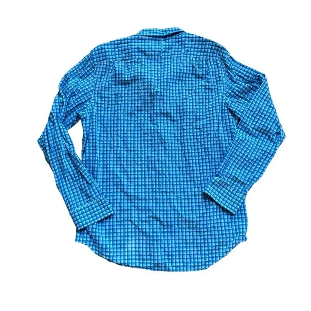 Banana Republic soft wash Blue Plaid Dress Shirt Long Sleeve 16-16 1/2 L Cotton